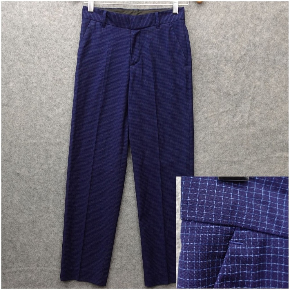 Calvin Klein Dress Pants Boys 12 Navy Grid Check Suit Trousers Stretch Ivy 26x28